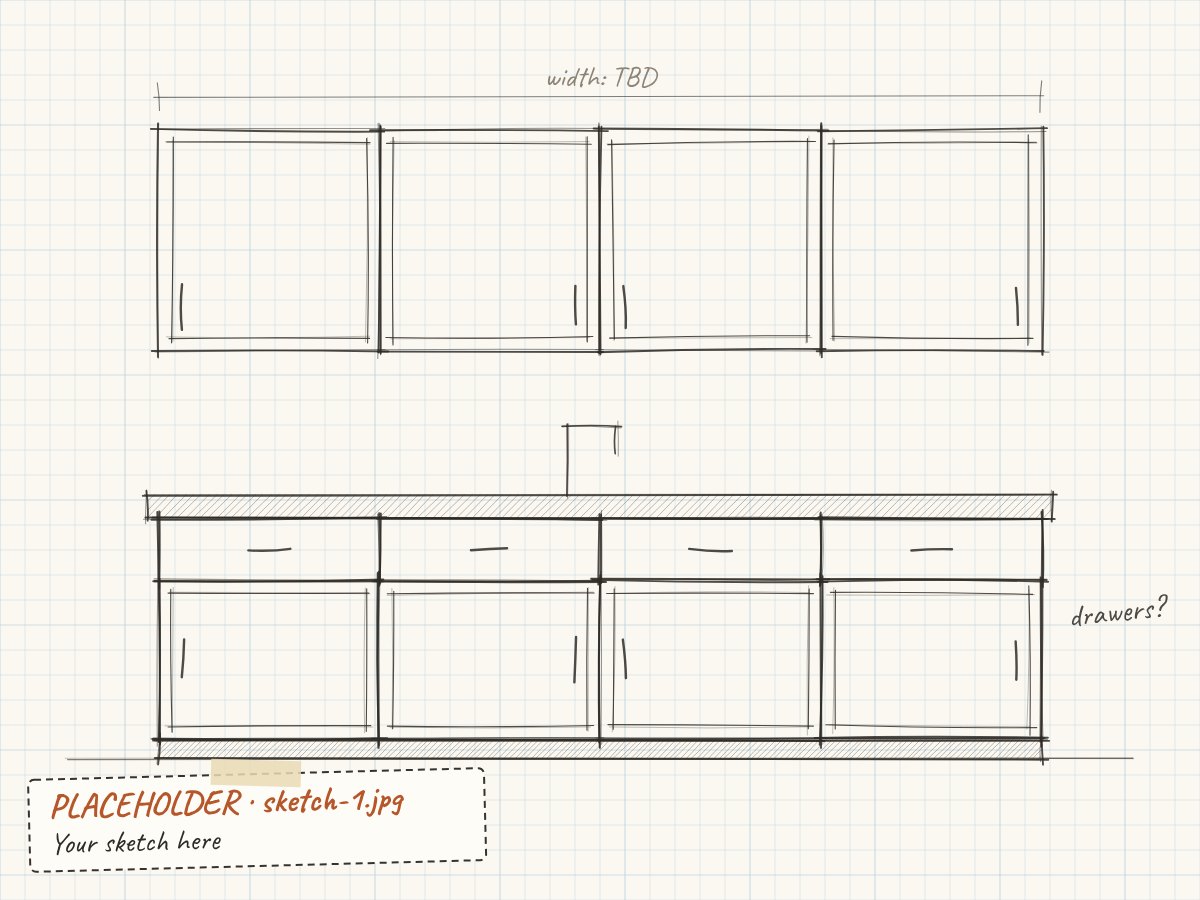 Placeholder: pencil sketch of a kitchen