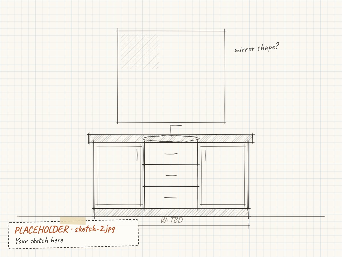 Placeholder: pencil sketch of a bathroom vanity